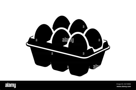 Egg carton with eggs. Black silhouette. Black and white egg box graphic illustration. Icon, sign ...