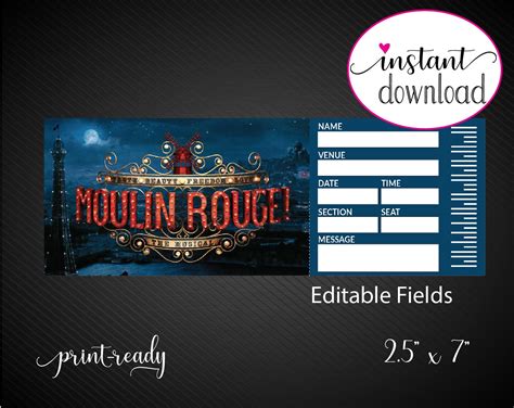 Printable MOULIN ROUGE Broadway Surprise Ticket. Editable - Etsy Australia