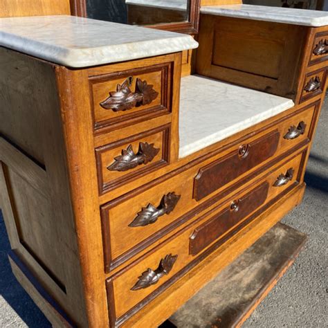 Antique Eastlake Victorian Carved Walnut Marble Top Mirrored Dresser ...