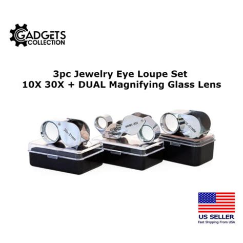 3pc Jewelers Jewelry Eye Loupe Set 10X 30X + 10X-20X DUAL Magnifying Glass Lens | eBay