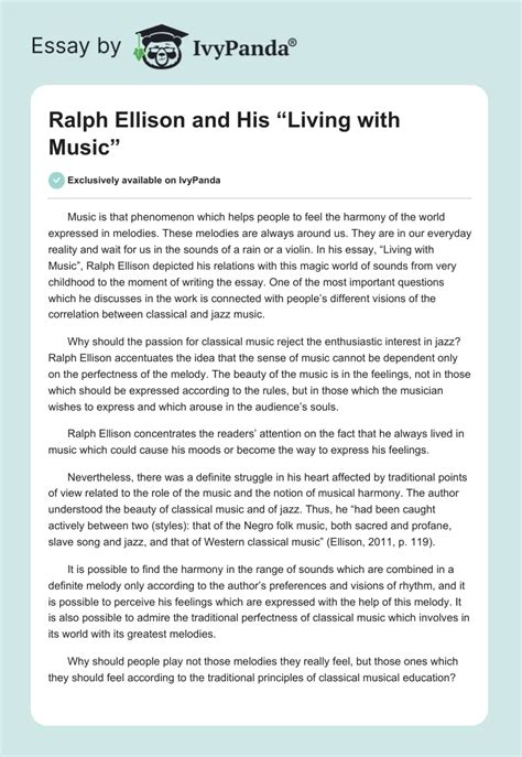 Ralph Ellison and His "Living with Music" - 849 Words | Essay Example