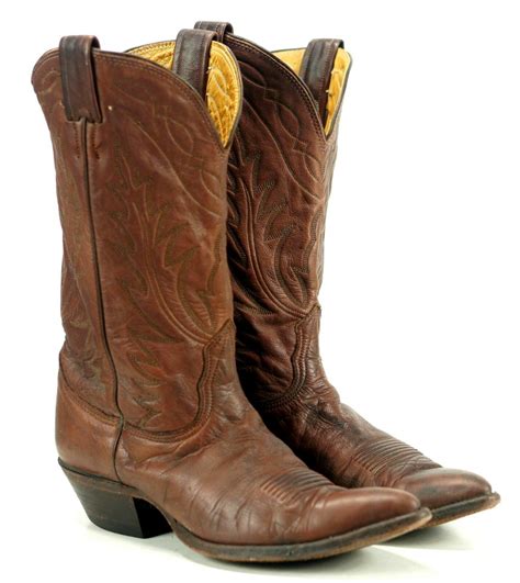 Nocona Men's Brown Leather Western Cowboy Boots Pointy Toe Vintage US ...