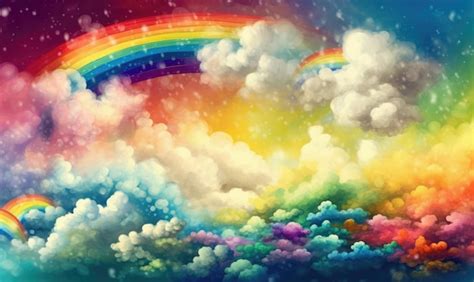 Premium AI Image | A painting of a rainbow in the sky with clouds and ...