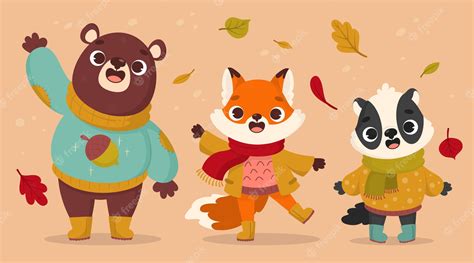 Premium Vector | Cartoon autumn animals collection