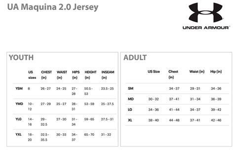 UNDER ARMOUR MAQUINA SOCCER JERSEY SIZING CHART-www.amerasport.com