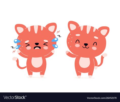 Cute happy smiling cat and sad cry character Vector Image