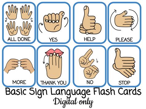 Basic Sign Language DIGITAL Pack. 16 Sign Language Cards, ASL - Etsy Sweden