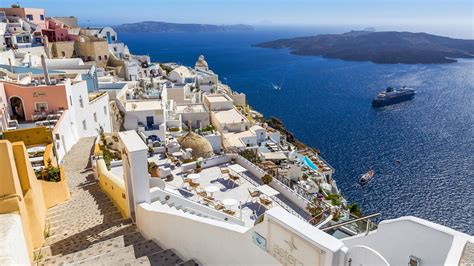 Papéis de Parede Grécia, Santorini, mar, costa, casas, ilha 3840x2160 UHD 4K imagem