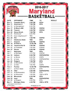 Printable 2016-2017 Maryland Terrapins Basketball Schedule