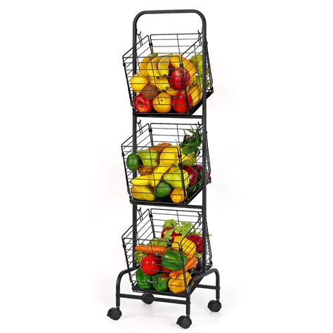 Buy 3 Tier Fruit Basket Tiered Market Basket Storage Stand Metal Wire Vegetable and Fruit ...