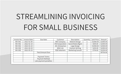 Streamlining Invoicing For Small Business Excel Template And Google Sheets File For Free ...