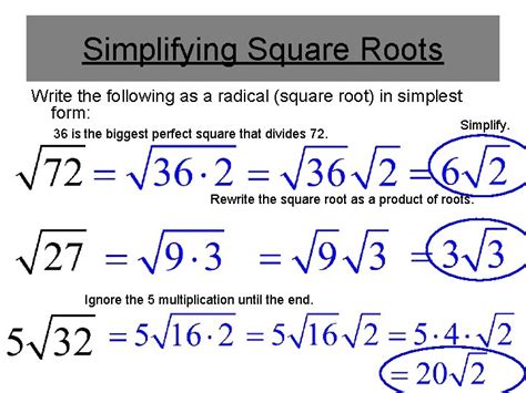 Simplifying Square Root Expressions Numbers with a Root