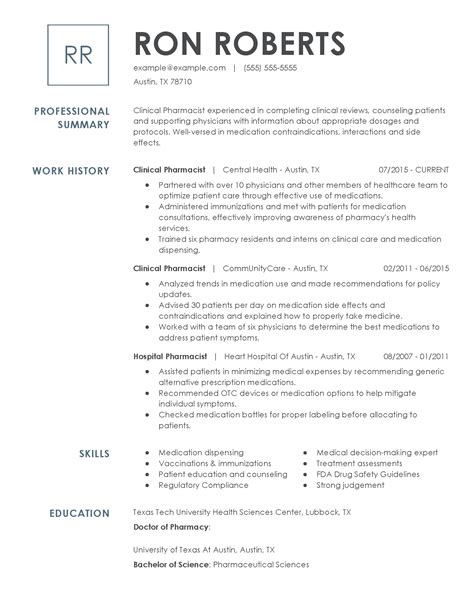 Clinical Pharmacist Resume Examples | Pharmaceutical