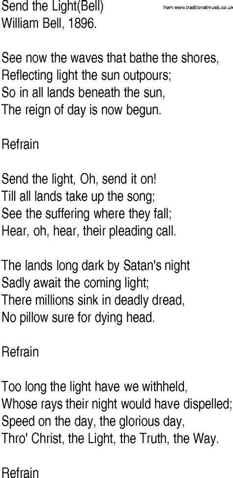 Hymn and Gospel Song Lyrics for Send the Light(Bell) by William Bell