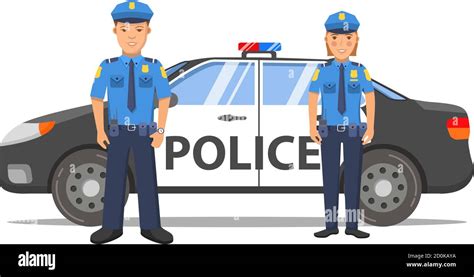 Police officer man and woman cartoon character.Police car sedan side view Stock Vector Image ...