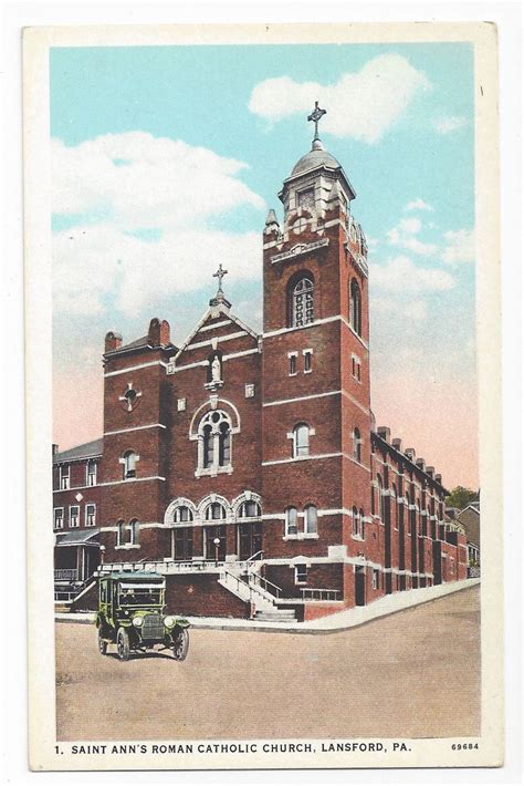 Lansford PA Saint Anns Roman Catholic Church Vintage Curteich Postcard