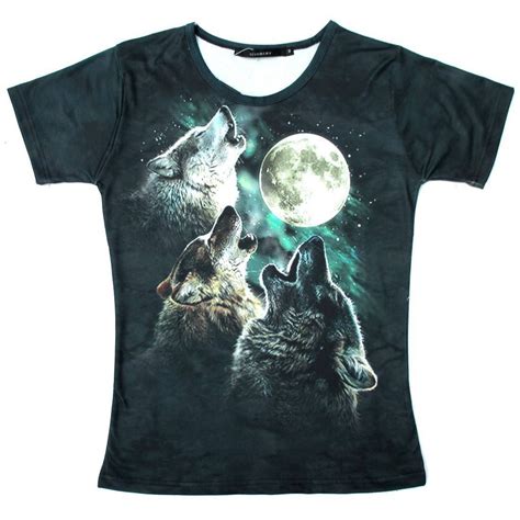 Three Wolves Howling At The Moon Aurora Sky Print Graphic Tee T-Shirt ...