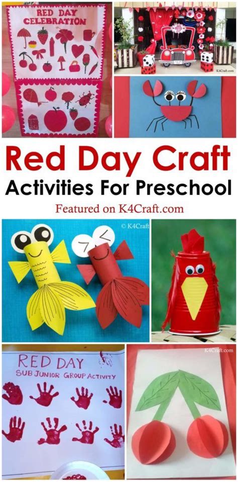 Red Day Craft Ideas & Activities for Preschool Kids • K4 Craft | Red crafts, Red day activity ...