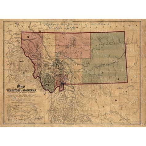 Old Map of Montana, Montana map Territory of MONTANA ART 187 - Inspire ...