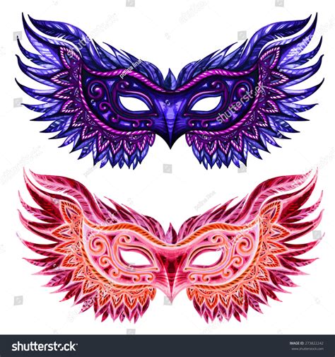 Set Of Carnival Masks. Simple Illustration For Your Design. Vectorized Watercolor Drawing.Vector ...