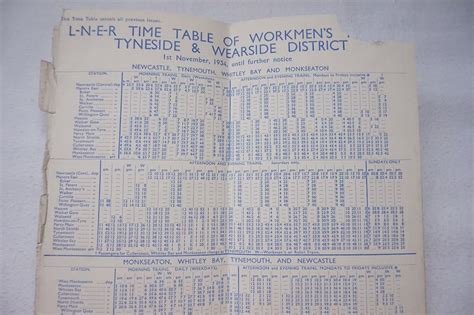 1934 LNER Railway Timetable of Workmens Trains Tyneside Wearside | eBay