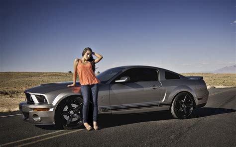 Wallpapers Ford Mustang Shelby GT500 Grey Girls Cars Side auto automobile