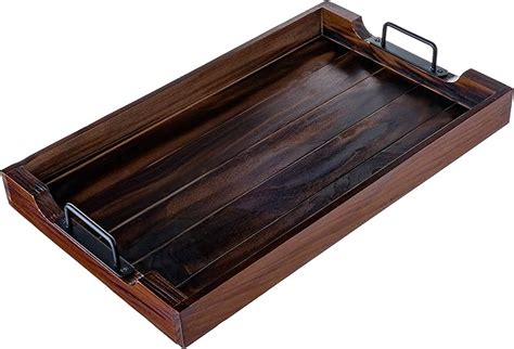 NOQRA Wooden Serving Tray 20 Inch with Strong Black Metal Handles - Decorative and Antique Large ...