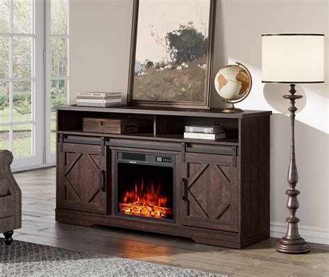 Farmhouse Electric Fireplace TV Stand for TV's up to 65 inch,Brown ...