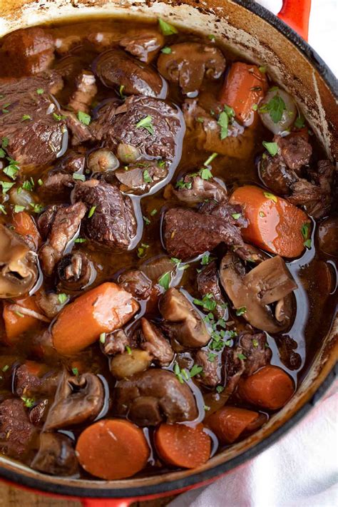 Beef Bourguignon made with pearl onions, carrots, mushrooms, beef, and ...