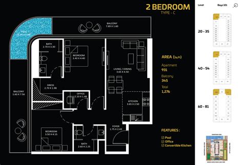 BAYZ 101 Apartments by Danube in Business Bay - Floor Plan