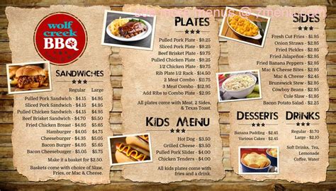 Menu at Wolf Creek BBQ, Cornelia