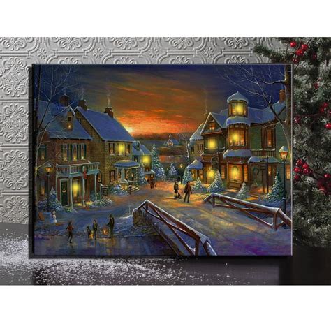 led canvas Illuminart people on street at christmas night Snowy Winter picture Wall ART light up ...