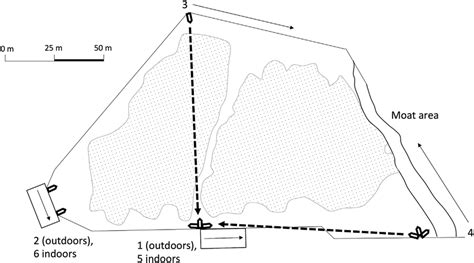 Map of the 16,187 m 2 forested enclosure (perimeter = 560 m) showing... | Download Scientific ...