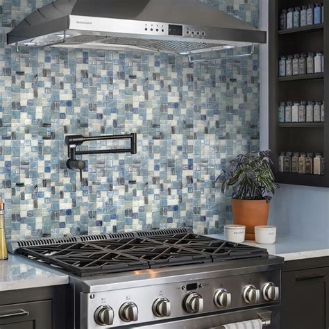 Order Online 12.4 x 12.6 Light Blue Polished Glass Mosaic Floor and ...