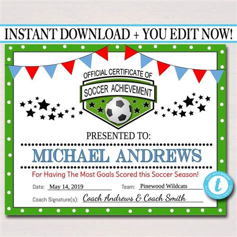 Soccer Award Certificates, , Team Soccer Awards, Soccer Party Printable ...