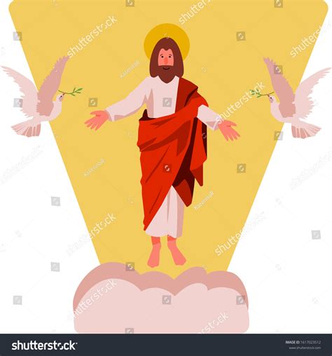 Vektor Stok Cute Vector Illustration Jesus Christ Resurrection (Tanpa ...