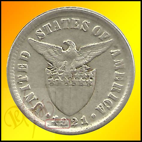 Us Philippines 10 Centavos 1921 Silver Coin