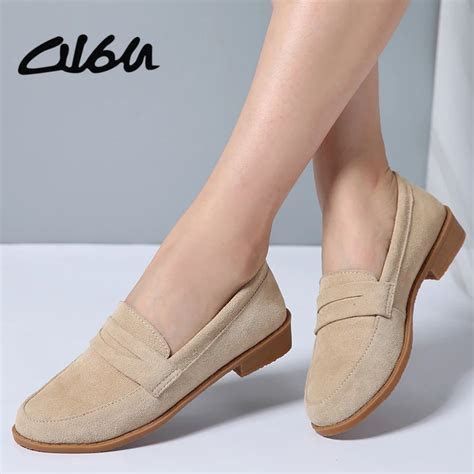 O16U Women Ballet flats shoes Suede Leather Slip on Ladies cute casual ...