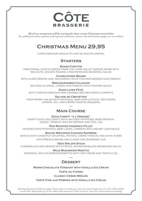 Menu at Cote Bistro restaurant, Liverpool