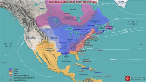 European Colonization of North America c.1750 (Illustration) - World History Encyclopedia