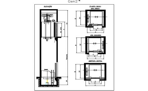 Elevator plan and section detail dwg file