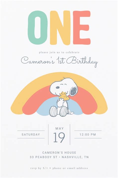 Snoopy & Woodstock Rainbow Birthday Invitation | Zazzle in 2024 ...