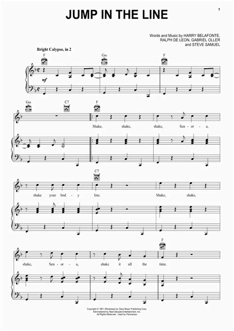 Jump In The Line Piano Sheet Music | OnlinePianist