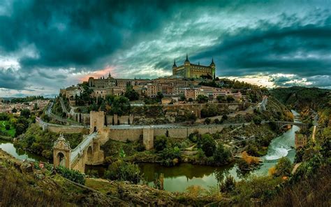 Download Bridge Road Building Spain Green Tree River Castle House ...