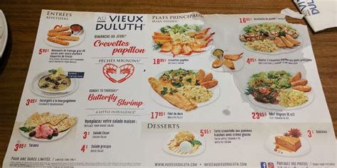 Menu au Restaurant Au Vieux Duluth, Saint-Jérôme