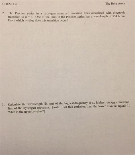 Solved The Paschen series in a hydrogen atom are emission | Chegg.com