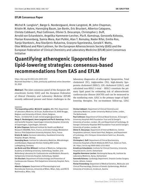 (PDF) Quantifying atherogenic lipoproteins for lipid-lowering strategies: consensus-based ...