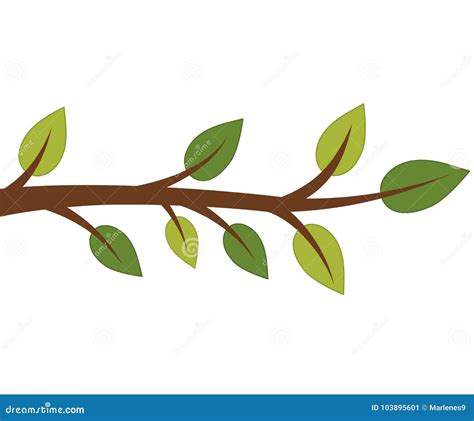 Vector Tree Branch with Green Leaves Stock Vector - Illustration of ...