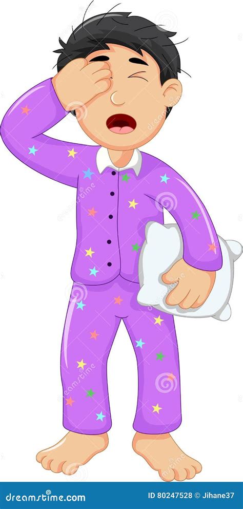 Cute Boy Cartoon Sleepy Holding Pillow Stock Illustration - Illustration of open, night: 80247528