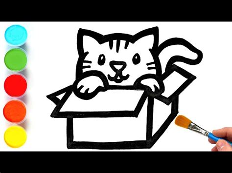 Cat in Box Picture Drawing, Painting and Coloring for Kids, Toddlers ...